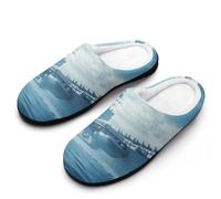 Military USS Enterprise Battleship Fight Jets Men's Cotton Slippers Lightweight House Shoes with Anti-Skid Sole for Travel Indoor Outdoor