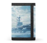 Military USS Enterprise Battleship Fight Jets Men's Trifold Wallet with Money Clip Minimalist Credit Card Holder Coin Purse Anniversary Birthday Gift