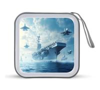 Military USS Enterprise Battleship Fight Jets Portable CD Case 40 Capacity DVD Collection Holder Zipper Storage Wallet for Car Home Travel