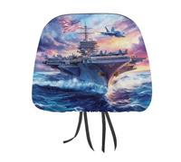 Military USS Enterprise Battleships Fight Jets Car Headrest Covers Seat Universal Fit to All Model Accessories Headrests Protector