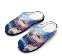 Military USS Enterprise Battleships Fight Jets Cotton Slipper Anti-Skid Comfortable Cozy Plush Slippers Indoor House Closed Toe Shoes 9-10(40-41)