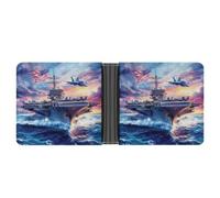 Military USS Enterprise Battleships Fight Jets Leather Wallet Slim Bifold Wallets PU Cloth with 12 Card Long Clutch Handbag for Men Women