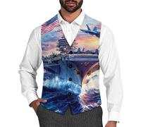 Military USS Enterprise Battleships Fight Jets Men's Vest Suit Classic Waistcoat Vests Casual Business Dress Slim Fit V-Neck Tuxedo 2XL