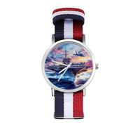 Military USS Enterprise Battleships Fight Jets Nylon Wrist Watches Braided Stra Non-Scale Casual Watch for Work Workout