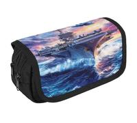 Military USS Enterprise Battleships Fight Jets Portable Pen Case Double Layered Large Capacity Exquisite Pencil Case for Officce