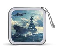 Military USS Enterprise Yorktown-Class Battleship CD Case Holder Portable 40 Capacity DVD Wallet Storage Organizer for Car Travel