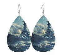 Military Uss Enterprise Yorktown Class Battleship Teardrop Earrings Luxurious Teardrop Faux Leather Earrings Fashionable Holiday Earring For Accessories Married Daily Wear