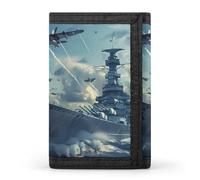 Military USS Enterprise Yorktown-Class Battleshipp Trifold Wallet Portable Slim Purse Wallet Card Holder with Zip for Men Women