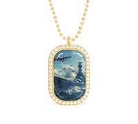 Military USS Enterprise Yorktown-Class Battleshipp Womens Necklace Adjustable Jewelry Chain Pendant for Travel Party Golden-style