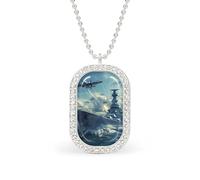 Military USS Enterprise Yorktown-Class Battleshipp Womens Necklace Adjustable Jewelry Chain Pendant for Travel Party Silver-style