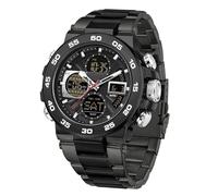 Military Watches for Men Large Face Digital Watch Waterproof Tactical Army Sports WristWatches with Three Time Zones LED Luminous Alarm Stopwatch (STEELSTRIP/Black)