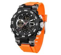 Military Watches for Men Large Face Digital Watch Waterproof Tactical Army Sports WristWatches with Three Time Zones LED Luminous Alarm Stopwatch (TPU/Black Orange)