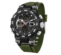 Military Watches for Men Large Face Digital Watch Waterproof Tactical Army Sports WristWatches with Three Time Zones LED Luminous Alarm Stopwatch (TPU/Military Green)