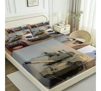 Military Weapons Tanks Print Fitted Sheets, Soft Breathable Microfiber Anti-slip Green Gray Fitted Sheets, 35" x 75" Bedding Set for Children Adults Single Double King Size Bed