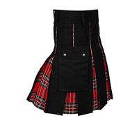 Military Wedding Utility Kilts Traditional Scottish Plaid Kilt Casual Party Kilt Gothic Cargo Pleated Skirt Men's Leather Straps Kilts Pocket Knight Skirt Red