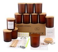 MILIVIXAY 12 Pack 10 OZ Frosted Amber Glass Candle Jars with Lids and Candle Making Kits - Bulk Empty Jars for Making Spice, Powder Containers
