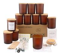 MILIVIXAY 12 Pack 12 OZ Frosted Amber Glass Candle Jars With Lids and Making Kits - Bulk Empty Jars for Candles - Spice, Powder Containers