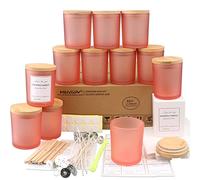 MILIVIXAY 12 Pack 12 OZ Matte Pink Glass Candle Jars with Lids and Candle Making Kits - Bulk Empty Candle Jars for Making Candles - Spice, Powder Containers.