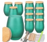 MILIVIXAY 12 Pack 14oz Matte Green Glass Candle Jars with Bamboo Lids - Oval Design, Candle Making Kit