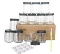MILIVIXAY 12 Pack 250mL Thick Glass Transparent Candle Jars with All Black Metal Lids-Bulk Empty Candle Jars for Making Candles-Canning Jar for Spice, Liquid, Sample- Dishwasher Safe.