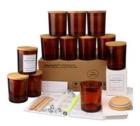 MILIVIXAY 12 Pack 7 OZ Amber Glass Candle Jars with Lids and Candle Making Kits - Bulk Empty Candle Jars for Making Candles - Spice, Powder Containers.