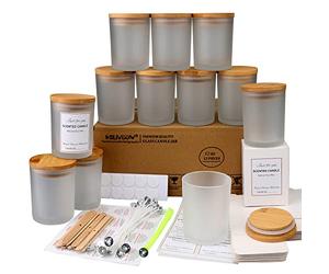 MILIVIXAY 12 Pieces 340g Frosted Glass Candle Jars with Lids and Candle Making Kits - Empty Candle Jars for Candle Making - Spices, Powder Containers