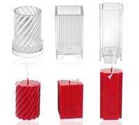 MILIVIXAY 3pcs Plastic Candle Molds - Square Stripe, Crosslike, Spiral Shape Cylinder - Candle Making Molds for Beeswax - Transparent, Injection Molded PC Material
