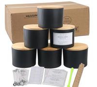 MILIVIXAY 6 Pack 16 oz Candle Jars with Bamboo Lids and Candle Making Kits - 3 Wick Candle Jar,Bulk Empty Matte Black Thick Glass Jars for Making Large Candles - Spice, Powder Containers.