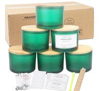 MILIVIXAY 6 Pack 16 oz Candle Jars with Bamboo Lids and Candle Making Kits - 3 Wick Candle Jar,Bulk Empty Matte Green Thick Glass Jars for Making Large Candles - Spice, Powder Containers.
