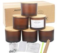 MILIVIXAY 6 Pack 16 oz Candle Jars with Bamboo Lids and Candle Making Kits - 3 Wick Candle Jar,Bulk Empty Frosted Amber Thick Glass Jars for Making Large Candles - Spice, Powder Containers.