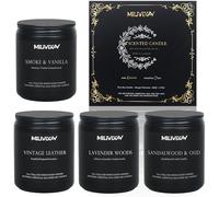 MILIVIXAY Scented Candles for Men-4 Pack Soy Wax Candles for Home Scented, 200 Hour Burn Time, 36oz Men Candle Set, Lavender Woods/Vintage Leather/Smoke & Vanilla/Sandalwood & Oud.