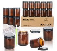 MILIVIXAY Set of 20 Thick Dark Amber Glass Candle Jars 8 oz with Black Metal Lids - Empty Bulk Candle Jars for Candle Making - Jars for Spices, Liquids