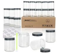 MILIVIXAY Set of 20 Thick Transparent Glass Jars 250 ml with Black Metal Lids - Empty Bulk Candle Jars for Candle Making - Preserving Jars for Spices
