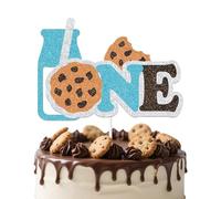 Milk and Cookies One Cake Topper, Happy 1st Birthday Cake Topper, Baby Shower Cookies theme Party Decorations, Can't Have One Without The Other One Sweet Cookie Birthday Party Supplies Blue