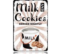 Milk and Cookies Served Nightly Vintage Metal Aluminum Tin Sign Door Signs Exterior Home Cave Garage bar Country Poster Club Wall Plaque Decoration Retro Aluminum Sign 8x12 Inch