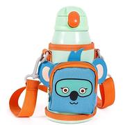 Milk and MOO Jungle Friends Steel Kids Water Bottle with Bag - 550ml / 18.5 oz, Thermos Flask with Straw&Cup, Insulated Bottle for Drink, Leak-Proof, BPA-Free, Eco-Friendly, Perfect for School