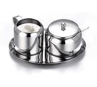 Milk and Sugar Set Stainless Steel Sugar Bowl, Small Sugar Jar with Spoon for Home, Kitchen, Hotel and Cafes, 3 Parts, Silver