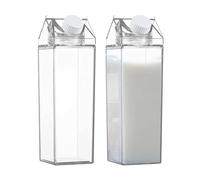 Milk Carton Water Bottle, 2 Pack 1L Clear Square Milk Bottles, P-lastic Juice Bottles Portable Drink Container, Leak-Proof Reusable Drink Bottles for Fridge Camping Picnic Travel Outdoor Activities