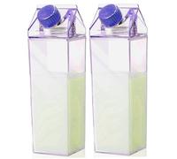 Milk Carton Water Bottles, 2pcs Clear Milk Carton Water Bottles 500Ml Leak-Proof Dual Opening Reusable Square Bottle for/Soda (Violet)