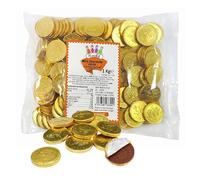 Milk Chocolate Coins for Kids - Solid Chocolate Gold Foiled Coins in 1kg Sweets Bulk with Topline Card. Great fot Chocolate Hamper, Stocking Fillers, Christmas Gifts or Birthday Party Bag Fillers