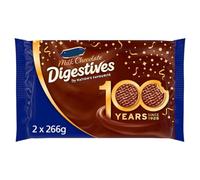Milk Chocolate Digestives Biscuits Twin Pack 2x266g Delicious, 45% Wheat and Wholemeal, No Hydrogenated Vegetable Oil, No Artificial Colours or Flavours, Suitable for Vegetarians