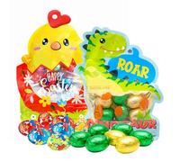 Milk Chocolate Easter Mini Eggs - Dinosaur Roar 50g & Little Chick 50g Themed Foil Wrapped Chocolate Mini Eggs - Fun Party Bag Treat for Children, Easter Gifts, Egg Hunt