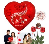 Milk Chocolate Truffles Heart Gift Box 200g with 3 Chocolate Roses & 5 Free Random Mixed Pendants - Valentine’s Day Chocolate Gift for Her - lnd