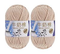 Milk Cotton Yarn for Crocheting, 2 x 50g Milk Cotton Yarn 5 Ply Chunky Knitting Yarn Solid Color Soft Comfortable Crochet Yarn for Hand Knitting Baby Socks Hats Dolls