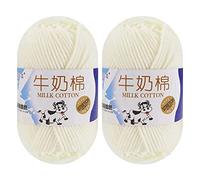 Milk Cotton Yarn for Crocheting, 2 x 50g Milk Cotton Yarn 5 Ply Chunky Knitting Yarn Solid Color Soft Comfortable Crochet Yarn for Hand Knitting Baby Socks Hats Dolls