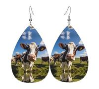 milk cow Pattern leather earrings | Water drop-shaped printed earrings, suitable for daily/party/dating scenes