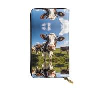 Milk Cow Patterned Leather Long Wallet (7.5 * 4.1 inches) | Extra Large Multi-Function Compartment | Great Gift