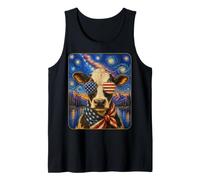 Milk Cow Wearing USA Flag Glasses American Art Tank Top