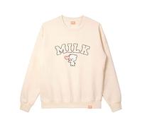 Milk Extra Small Oversized Varsity Crewneck Authentic Merchandise Casual Long Asleeve Unisex Sweatshirt Pullover Relaxed Fit Soft Embroidered Top for Men Women Couples Matching Cute
