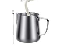 Milk Frother Cup - Milk Foam Jug, Stainless Steel Steam Switch with Decoration Pen, 350 ml, Dishwasher Safe Cappuccino Poison Jug for Cafe, Kitchen, Trip, Restaurant, Home, Indoor Use